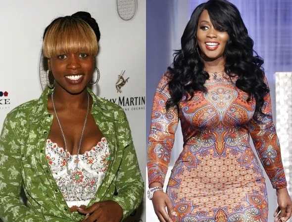 A picture of Remy Ma's breasts then and now.